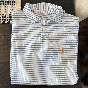 B Draddy Golf Polo Large White and Blue Stripe